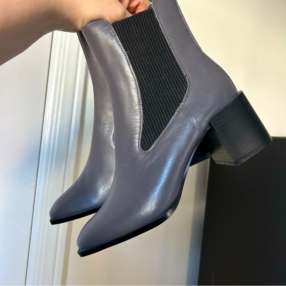 Bcbgeneration Grey Leather Square Toe Block Heel … - image 2